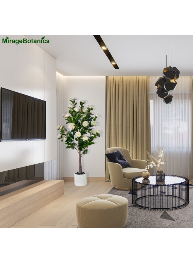 ميراج بوتانيكس كاميليا الزائفة شجرة 150 سم - واقعية مصنع الزهور الاصطناعية في وعاء الحضانة السوداء لغرفة المعيشة، الشرفة، ديكور المكتب - منخفضة الصيانة شجرة الزهور للمنزل، حفل الزفاف، هدية التدفئة المنزلية - Image 3