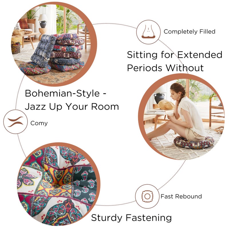 كودي وسائد أرضية مستديرة من CODI وسادة كبيرة تجلس للبالغين وأطفال مقاعد بوهو لقراءة اليوغا غرفة المعيشة تاتامي الرغوة وأضاف 22x22 بوصة بيزلي بوهو - Image 3