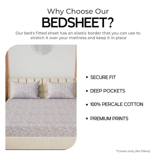 LINENWALAS 100% Cotton Twill Weave All-Around Elastic Fitted Bedsheet with 2 Pillow Covers for Queen Size Bed - 200 TC, Soft Durable & Economical Printed Sheets (60x78 Inch, Paisley Drop Orange) - Image 5