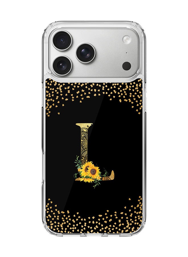 Stylizedd Classic Clear MagSafe Case for iPhone 17 Pro Max , Hybrid Soft Case Flexible Edges Anti Drop TPU PC Gel Thin Transparent Cover [ Designed for iPhone 17 Pro Max ] - Custom Monogram Initial Letter Floral Pattern Alphabet - L ( Black )