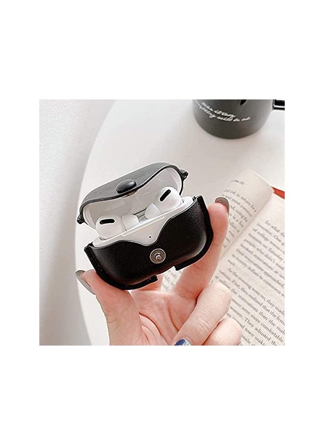 erorex - Genuine Leather Case Compatible With Air Pods Pro Case Protective Cover For Air Pods Pro Wireless Charging Case Headphones Earpods Soft Leather Cover With Keychain Hook Black - Image 1