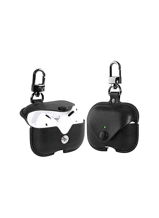 erorex - Genuine Leather Case Compatible With Air Pods Pro Case Protective Cover For Air Pods Pro Wireless Charging Case Headphones Earpods Soft Leather Cover With Keychain Hook Black - Image 1