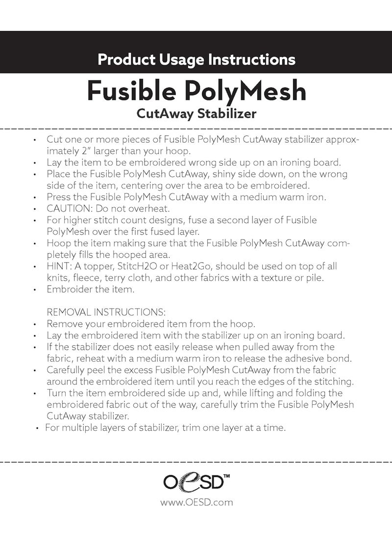OESD Fusible Polymesh Cut Away Embroidery Stabilizer 10 x 10 Yd Roll  - Image 3