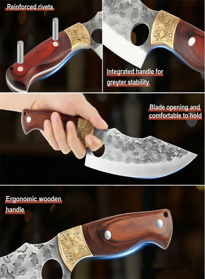 Saiboro Kitchen Knife Chef's Knife Viking Knife,Hand-forged Butcher Knife,with Sheath,Solid Wood Handle,Engraved Brass Ferrule,5Cr13 High-carbon Steel,for Kitchen,Outdoor,Camping,Barbecue, Restaurant - Image 4