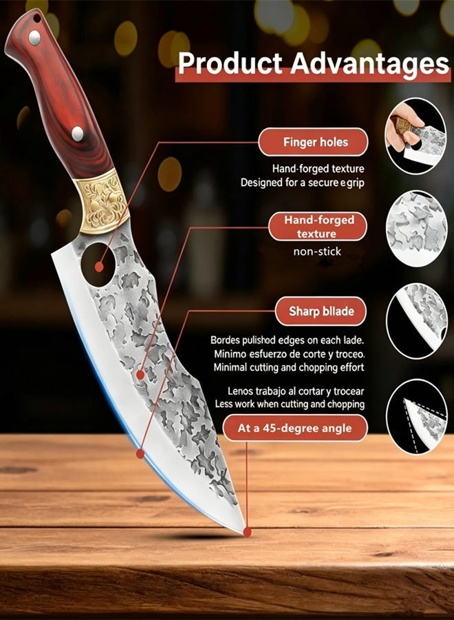 Saiboro Kitchen Knife Chef's Knife Viking Knife,Hand-forged Butcher Knife,with Sheath,Solid Wood Handle,Engraved Brass Ferrule,5Cr13 High-carbon Steel,for Kitchen,Outdoor,Camping,Barbecue, Restaurant - Image 5