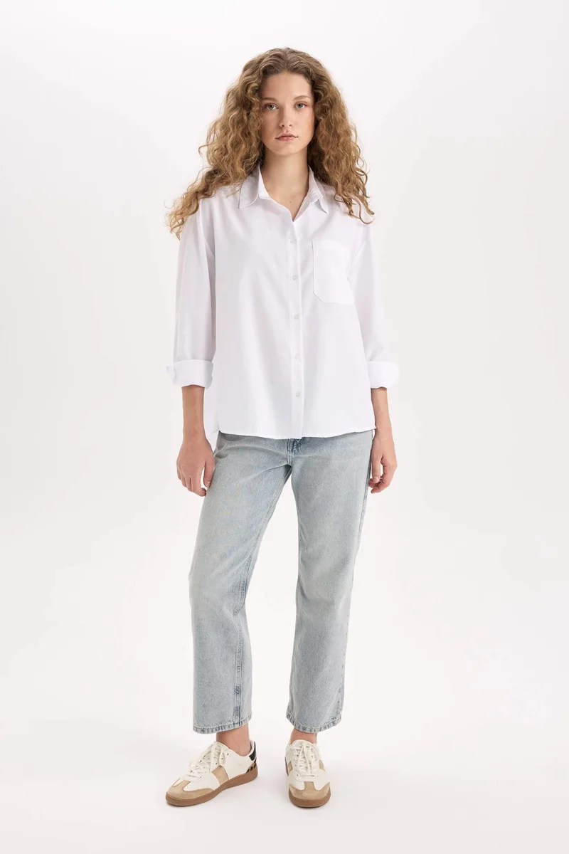 Defacto Oversize Fit Shirt Collar Poplin Long Sleeve Shirt