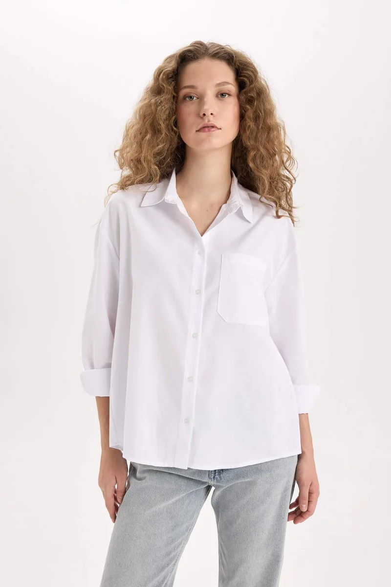 Defacto Oversize Fit Shirt Collar Poplin Long Sleeve Shirt