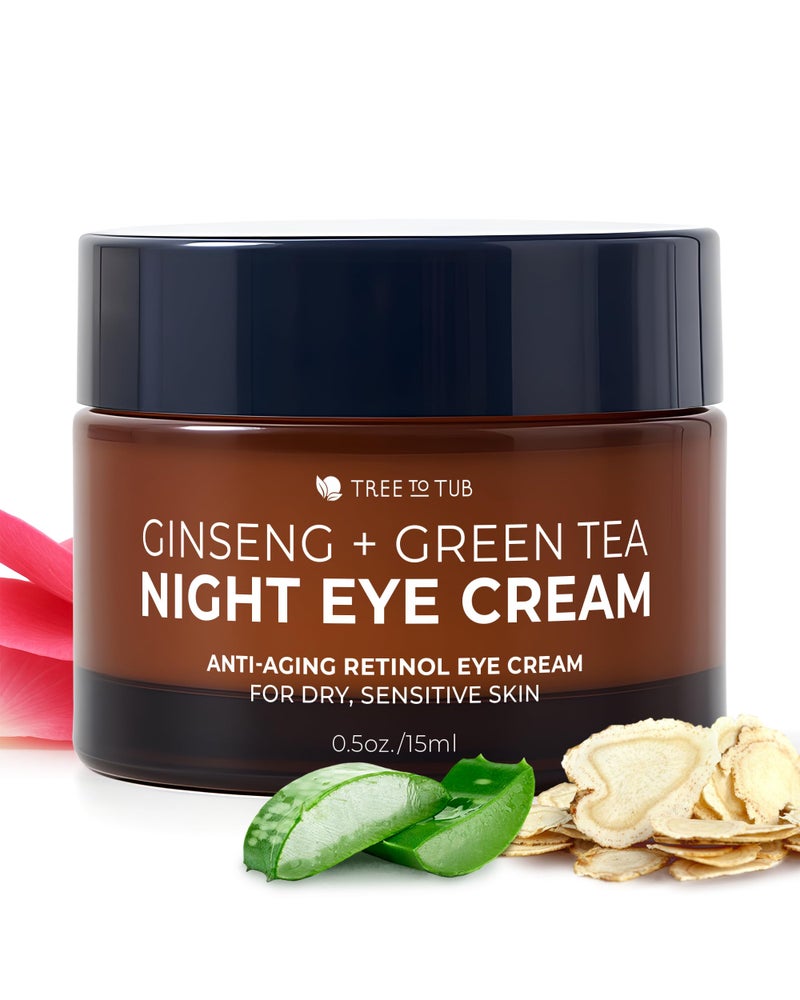 Tree to Tub Retinol Under Eye Cream for Dark Circles, Puffiness, Wrinkles, Bags Under Eyes - Sensitive Skin Night Eye Moisturizer for Women & Men w/Hyaluronic Acid, Organic Green Tea, Natural Ginseng - Image 1