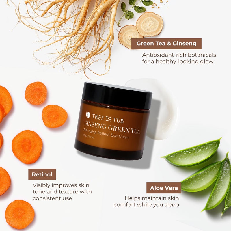 Tree to Tub Retinol Under Eye Cream for Dark Circles, Puffiness, Wrinkles, Bags Under Eyes - Sensitive Skin Night Eye Moisturizer for Women & Men w/Hyaluronic Acid, Organic Green Tea, Natural Ginseng - Image 5
