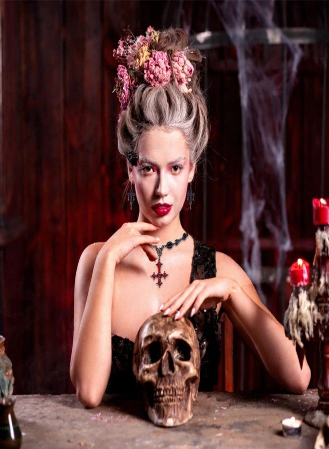 Galetcy Halloween Vampire Necklace Earrings Set, Gothic Jewelry Necklace Earrings Halloween Costume Accessories for Women - Image 2