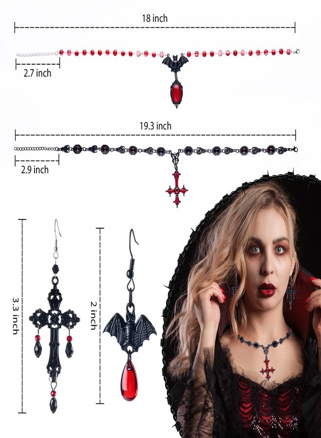 Galetcy Halloween Vampire Necklace Earrings Set, Gothic Jewelry Necklace Earrings Halloween Costume Accessories for Women - Image 3