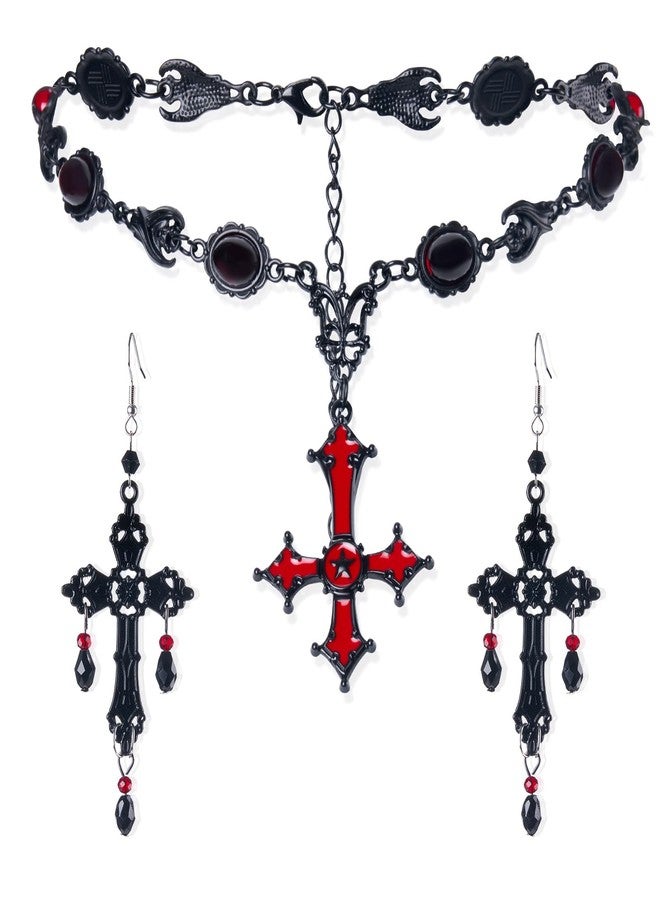 Galetcy Halloween Vampire Necklace Earrings Set, Gothic Jewelry Necklace Earrings Halloween Costume Accessories for Women - Image 1