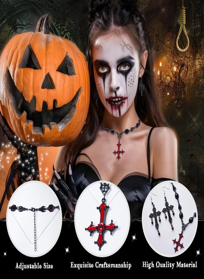 Galetcy Halloween Vampire Necklace Earrings Set, Gothic Jewelry Necklace Earrings Halloween Costume Accessories for Women - Image 4