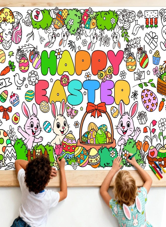 bomis Easter Coloring Tablecloth for Kids, 31x72 Inch Easter Tablecloth Poster with Bunnies, Eggs, Flowers, Perfect for Easter Party Games, Classroom Decorations, Spring Activities and Holiday Supplies - Image 1