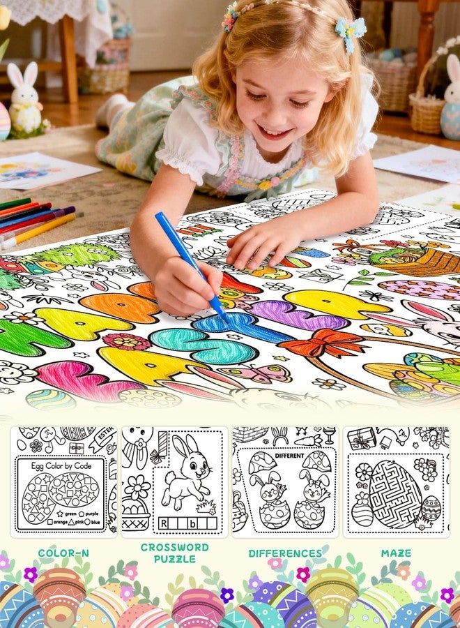 bomis Easter Coloring Tablecloth for Kids, 31x72 Inch Easter Tablecloth Poster with Bunnies, Eggs, Flowers, Perfect for Easter Party Games, Classroom Decorations, Spring Activities and Holiday Supplies - Image 3