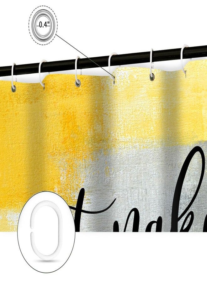 Wathon Yellow Ombre Fabric Shower Curtain Funny Black Art Get Naked on Abstract Paint Brush Graffiti Design Bath Curtain, Modern Chic Mustard Yellow Grey Bathroom Shower Curtain Set with Hooks 72X72IN - Image 4
