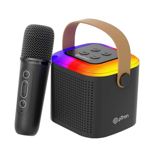 pTron Newly Launched Fusion Tunes 10W Mini Bluetooth Speaker with Wireless Karaoke Mic, 8Hrs Playtime, Vivid RGB Lights, Voice Effects, Multi-Play Modes BT5.1/TF Card & Type-C Charging Port (Black) - Image 1