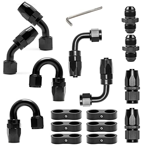 LEDAUT 6AN Swivel Fuel Hose End Fitting Kit - Straight, 45, 90, 180 Fittings & Hose Separator Clamps - Aluminum, Black - Image 2