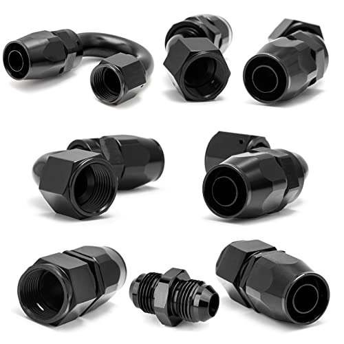 LEDAUT 6AN Swivel Fuel Hose End Fitting Kit - Straight, 45, 90, 180 Fittings & Hose Separator Clamps - Aluminum, Black - Image 3