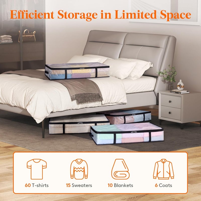 Lifewit 4 Pieces Transparent Plastic Under Bed Storage Bag, 60L Under Bed Storage Box with Blanket Storage Bag with Reinforced Handle for Duvets, Clothes, Blanket - Image 5