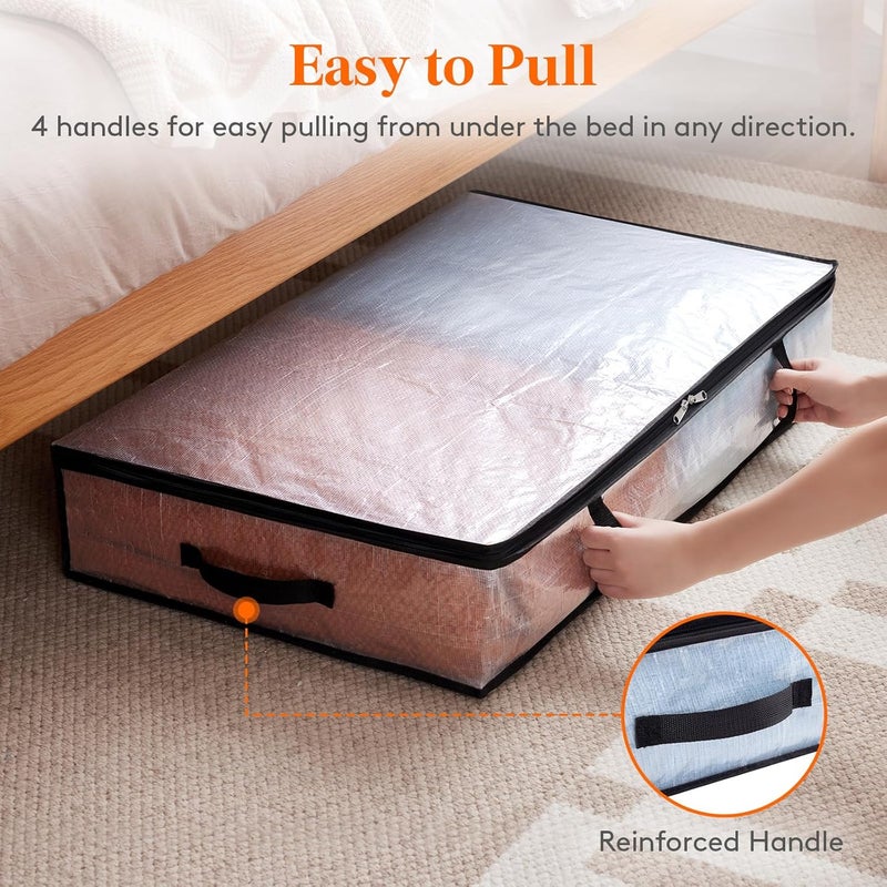 Lifewit 4 Pieces Transparent Plastic Under Bed Storage Bag, 60L Under Bed Storage Box with Blanket Storage Bag with Reinforced Handle for Duvets, Clothes, Blanket - Image 3