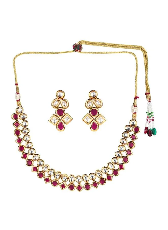 VOYLLA Kundan Gold Plated Brass Necklace Set