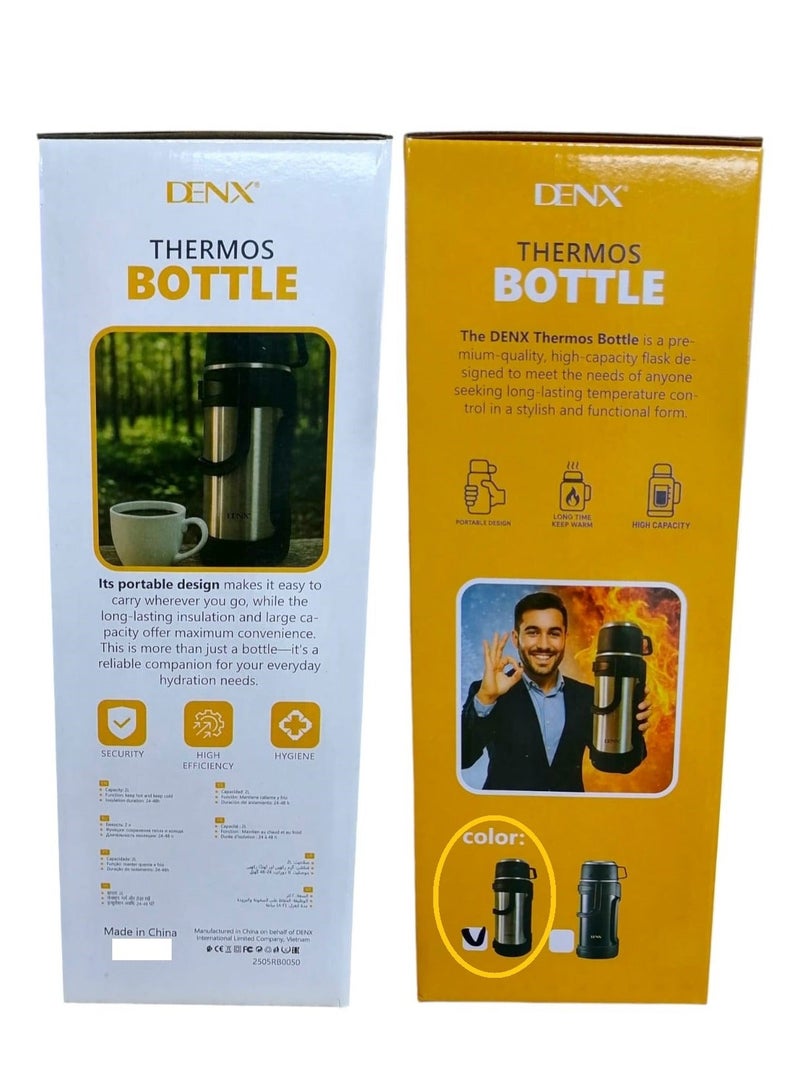 Denx Thermos Bottle tea and coffee Cold and Hot bottle, black, 2 liters - Image 3