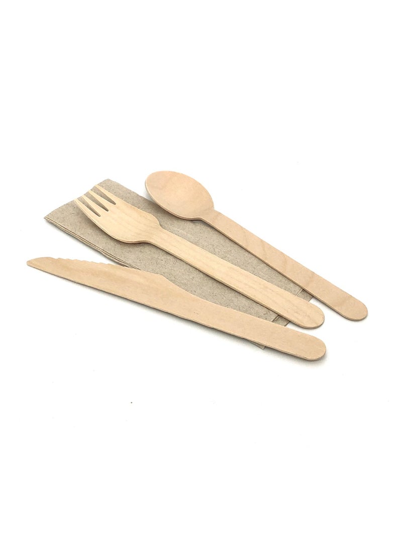Halapack [25 ,50,100 PCS] Disposable Wooden Cutlery Set with Spoon, Fork, Knife, and Tissue - Bulk  - Image 2
