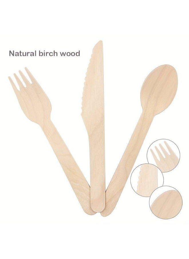 Halapack [25 ,50,100 PCS] Disposable Wooden Cutlery Set with Spoon, Fork, Knife, and Tissue - Bulk  - Image 3