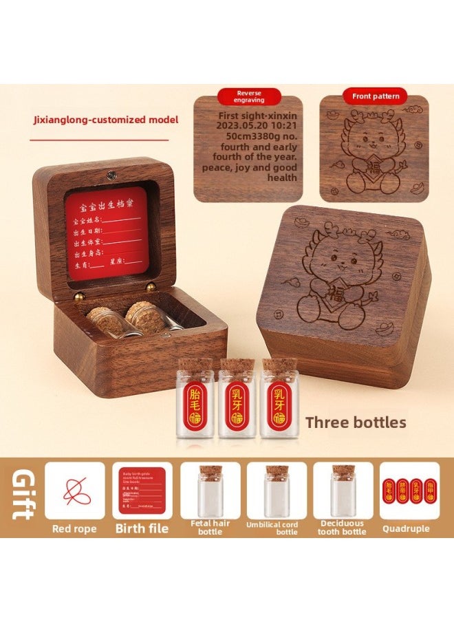 Generic Umbilical Cord Collection Box Fetal Hair Souvenir Making Fetal Hair Preservation Bottle Baby Rabbit Navel Newborn Baby Storage-Color:Customized Model—3 Bottles + Stickers + Walnut [auspicious Dragon]  - Image 1