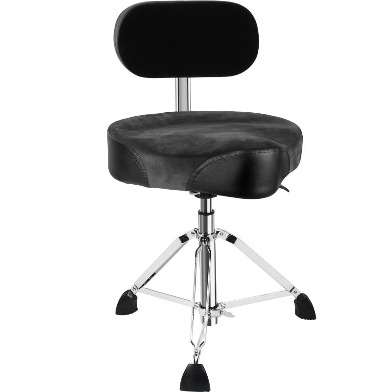 AKLOT Saddle Drum Throne with Backrest,Hydraulic Drum Throne, Heavy Duty Drum Seat, Height Adjustable Suede Drum Chair, Motorcycle Style Drum Stool for Adults Drummers Grey - Image 1