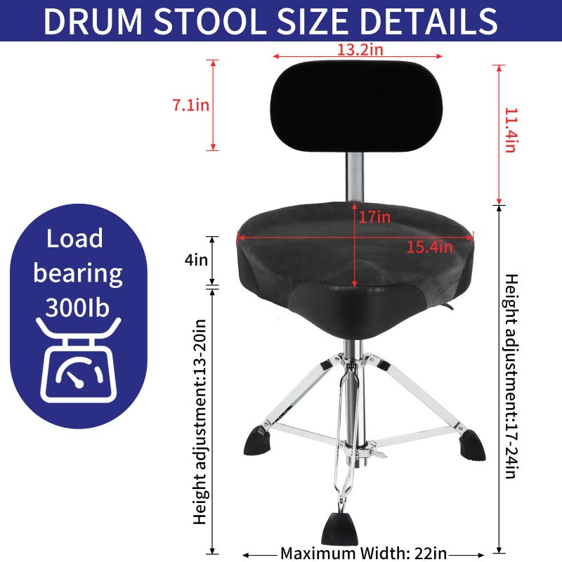 AKLOT Saddle Drum Throne with Backrest,Hydraulic Drum Throne, Heavy Duty Drum Seat, Height Adjustable Suede Drum Chair, Motorcycle Style Drum Stool for Adults Drummers Grey - Image 2