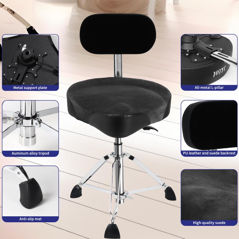 AKLOT Saddle Drum Throne with Backrest,Hydraulic Drum Throne, Heavy Duty Drum Seat, Height Adjustable Suede Drum Chair, Motorcycle Style Drum Stool for Adults Drummers Grey - Image 4