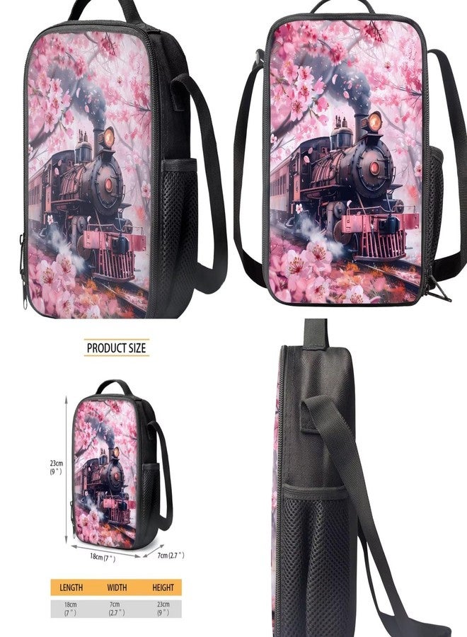 Gomyblomy Backpack for School Girls Bookbag with Lunch Box 4-In-1 Set Kawaii Kids School Bag for Elementary Kindergarten, Steam Train Cherry Blossom, 11 x 5.1 x 17.3 inches, Classic - Image 3