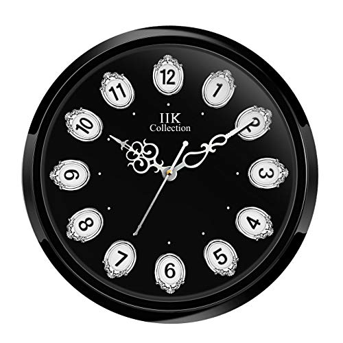 IIK COLLECTION Designer Analogue Plastic Sweep Silky Silent No Tic-Tic Sound Quartz Round Wall Clock with Glass for Home, Kitchen, Living Room, Bed Room, Office (Golden and Black) - Image 1