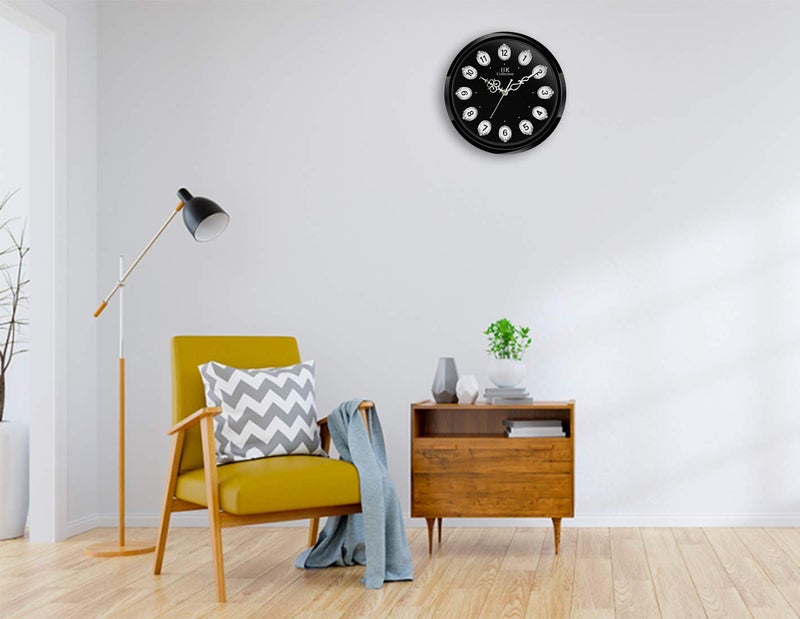 IIK COLLECTION Designer Analogue Plastic Sweep Silky Silent No Tic-Tic Sound Quartz Round Wall Clock with Glass for Home, Kitchen, Living Room, Bed Room, Office (Golden and Black) - Image 2