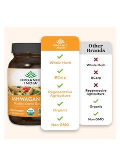 Organic India Organic India Ashwagandha Healthy Stress Response Herbal Supplement 90 Vegetarian Caps  - Image 4