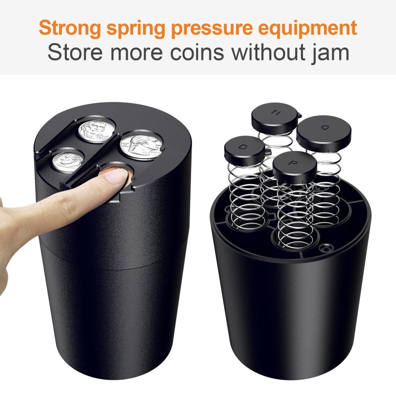 Zeyitian Coin Holder for Car, 250-Coin Capacity Change Coin Holder, Coin Organizer for Most Car, Dispenses Pennies, Quarters, Dimes, Nickels (Black, 1Pack) - Image 3