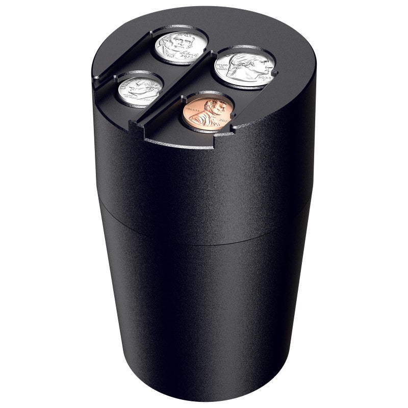 Zeyitian Coin Holder for Car, 250-Coin Capacity Change Coin Holder, Coin Organizer for Most Car, Dispenses Pennies, Quarters, Dimes, Nickels (Black, 1Pack) - Image 1