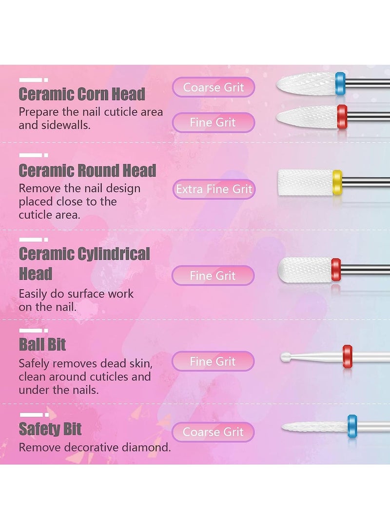 Captaintech 25 Piece Nail Drill Bits Set in Pink Case for Home Salon Use, Ceramic and Diamond Carbide Bits for Acrylic and Gel Nails - Image 3