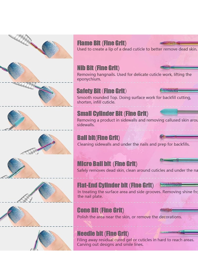 Captaintech 25 Piece Nail Drill Bits Set in Pink Case for Home Salon Use, Ceramic and Diamond Carbide Bits for Acrylic and Gel Nails - Image 4