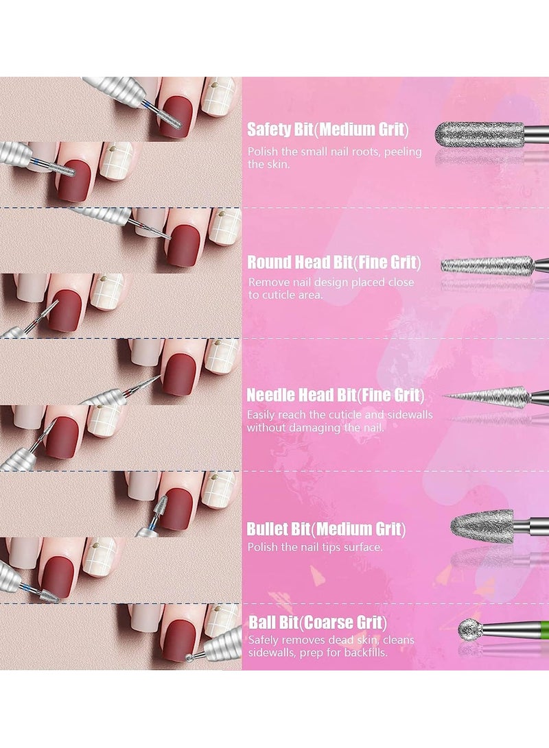 Captaintech 25 Piece Nail Drill Bits Set in Pink Case for Home Salon Use, Ceramic and Diamond Carbide Bits for Acrylic and Gel Nails - Image 5