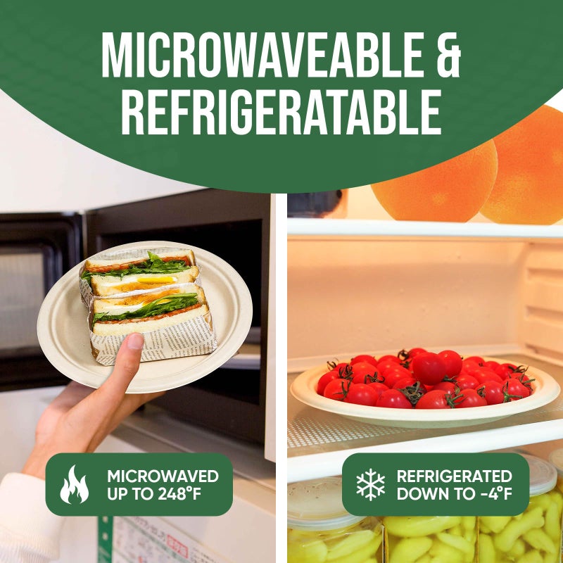 TaidMiao 9 Inch Compostable Paper Plates (100 Pack) - Eco-Friendly Disposable Dinnerware for Parties  Microwavable & Water/Oil Resistant - 100% Biodegradable Heavy Duty Brown Plates for Events  Picnics - Image 4