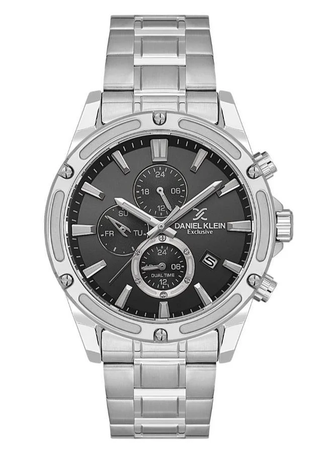 DANIEL KLEIN Men's Stainless Steel Silver Alloy Case Analog Black Round Sunray Dial Japanese Quartz Exclusive 50 Meters Water Resistant