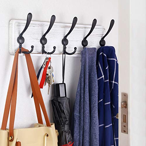 WEBI Coat Rack Wall Mount,Coat Hooks Wall Mounted,16" Hole to Hole,Coat Hanger Wall,Wood Hook Rack Rail,5 Triple Hooks for Hanging Coats,Jacket,Clothes,Black/White - Image 4