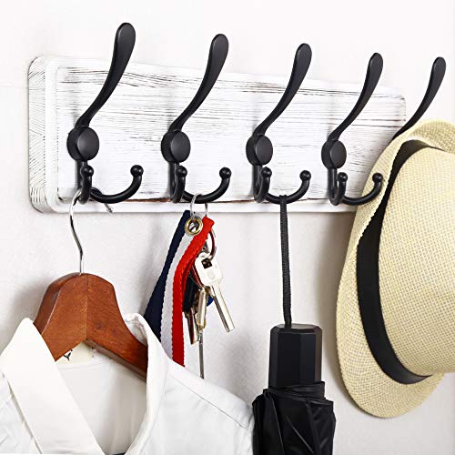 WEBI Coat Rack Wall Mount,Coat Hooks Wall Mounted,16" Hole to Hole,Coat Hanger Wall,Wood Hook Rack Rail,5 Triple Hooks for Hanging Coats,Jacket,Clothes,Black/White - Image 2