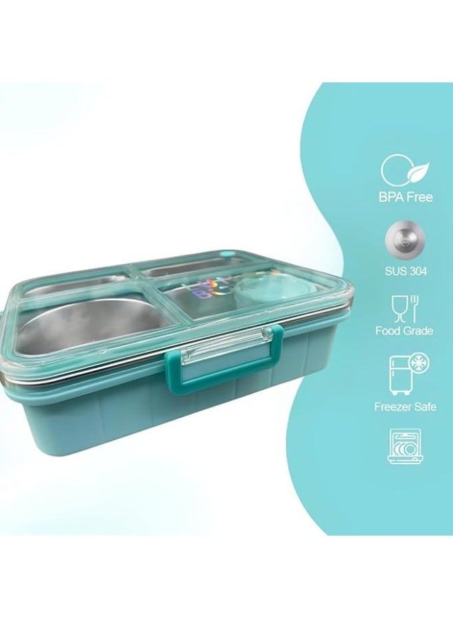 Taj Bazaar  Stainless Steel Lunch Box, 4-Compartment with Sauce Container, Leakproof, 22.5 x 16.5 x 7 cm green colour - Image 2