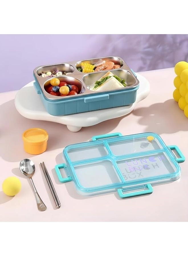 Taj Bazaar  Stainless Steel Lunch Box, 4-Compartment with Sauce Container, Leakproof, 22.5 x 16.5 x 7 cm green colour - Image 3