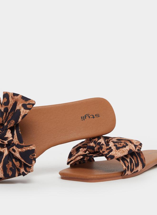 ستايلي صنادل مسطحة مزينة بفيونكة مطبوعة - Image 4