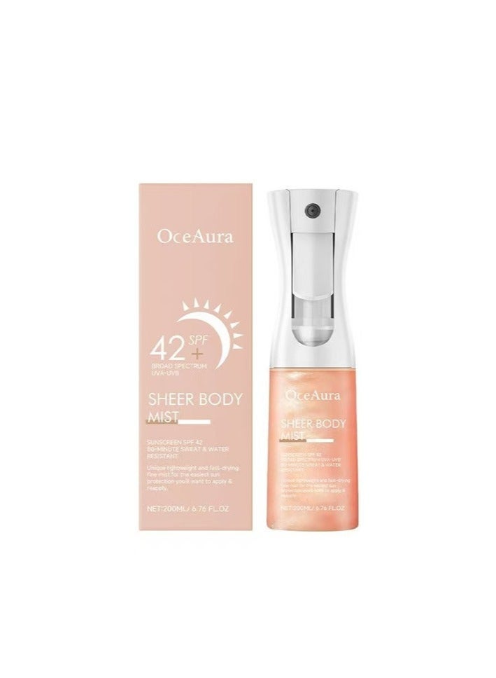 OceAura Rose Gold Sunglaze Sheer Body Mist Sunscreen SPF 42, Infused with Shimmering Body Oil, Hydrating Mist, Hydrates, Brightens, Makeup Friendly, Gives Skin a Glowy Finish, Lightweight, - Image 1